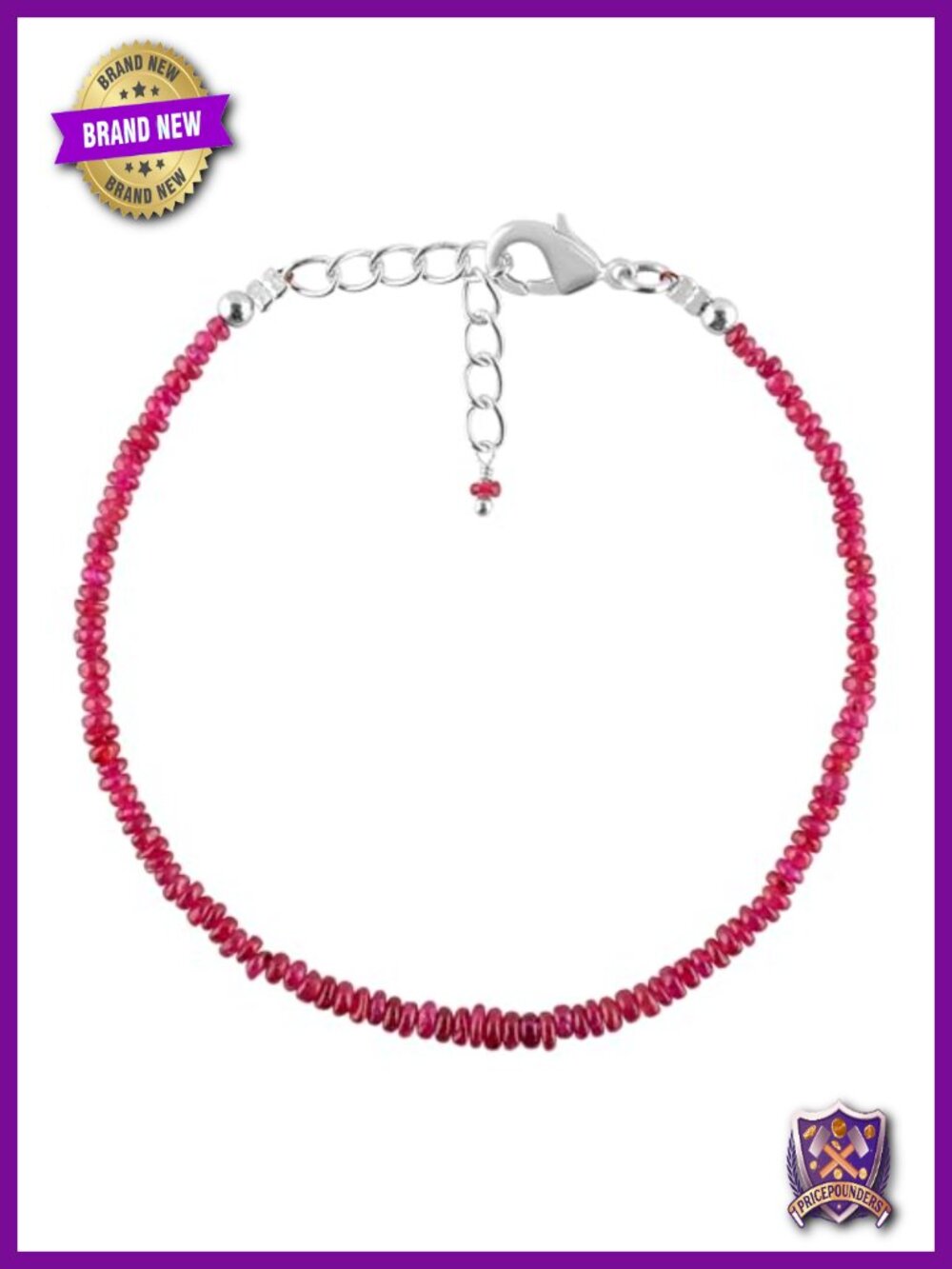 Natural Ruby Gemstone Beaded Bracelet, Silver Plated Chain, Adjustable 7+1